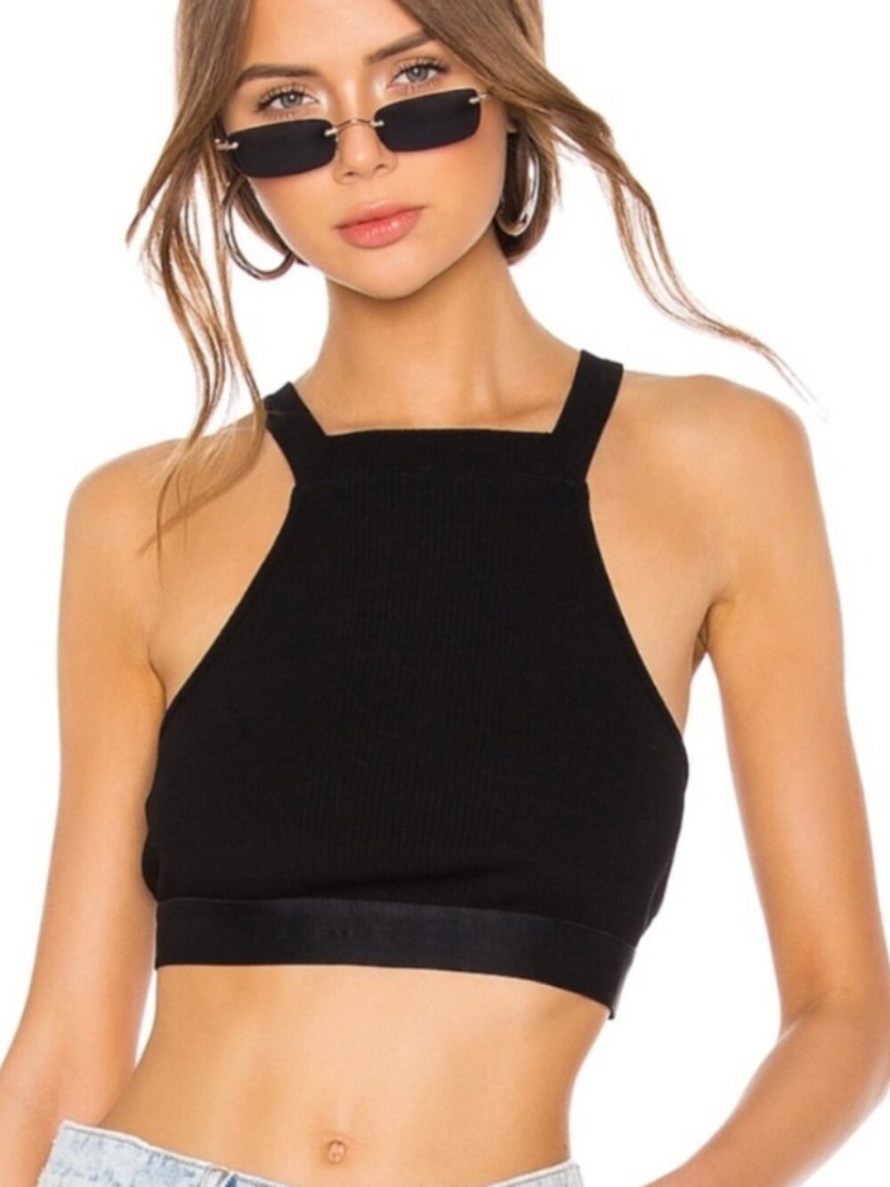 ALEXANDER WANG Black Cropped High Neck Black Tank